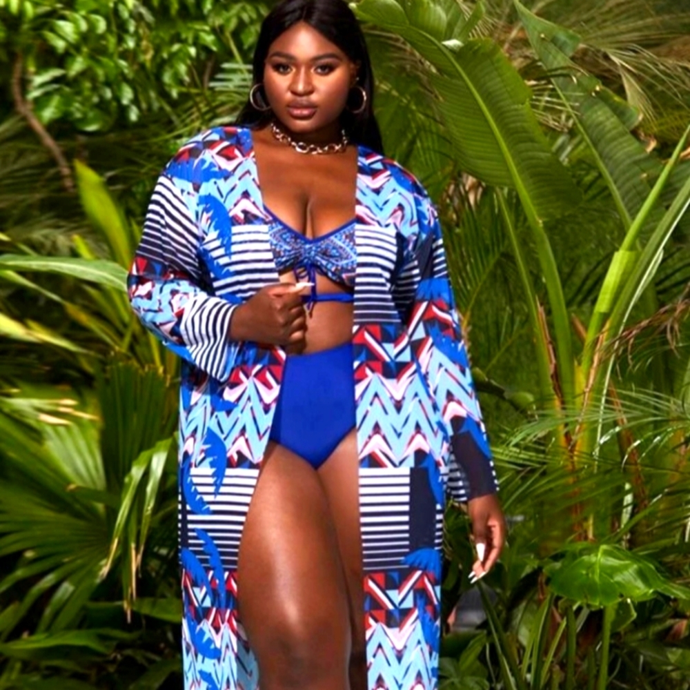 Plus Geo & Stripe Print Kimono